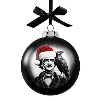 Edgar Allan Poe Spooky Christmas Portrait Glass Ornament, Black Horror Halloween Tree Decoration