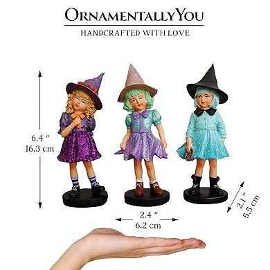Mystical Victorian Witch Sisters Set of Three Figurines, Enchanted 6" Statues for a Bewitching Hallo
