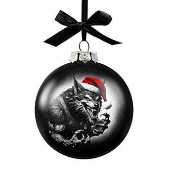Werewolf Christmas Spooky Portrait Glass Ornament, Black Horror Halloween Tree Decoration