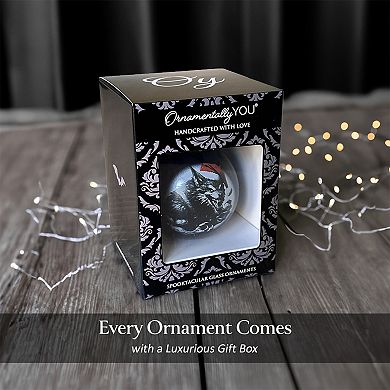 Werewolf Christmas Spooky Portrait Glass Ornament, Black Horror Halloween Tree Decoration