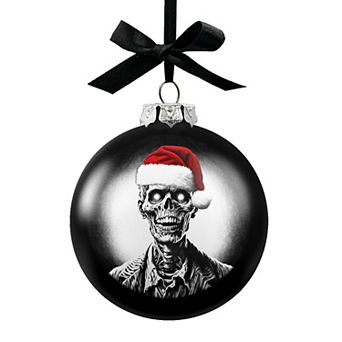 Zombie Christmas Spooky Portrait Glass Ornament, Black Horror Halloween Tree Decoration