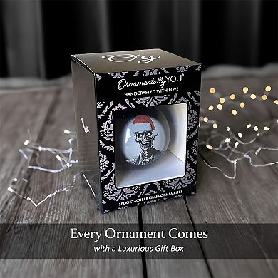 Zombie Christmas Spooky Portrait Glass Ornament, Black Horror Halloween Tree Decoration