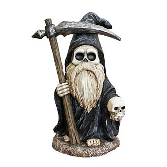 Grim Reaper Gnome Figurine 7", Gothic Occult Statue Yard Decoration