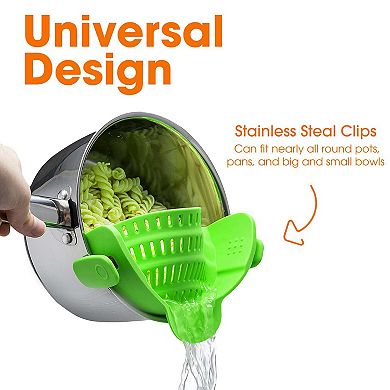 Cheer Collection Silicone Clip On Pot Strainer, Heat-resistant Snap-on, For Pasta, Etc
