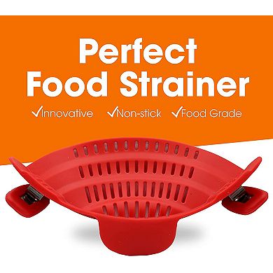 Cheer Collection Silicone Clip On Pot Strainer, Heat-resistant Snap-on, For Pasta, Etc
