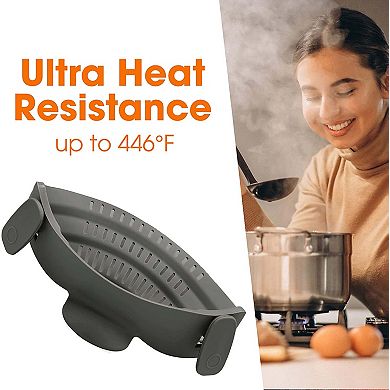 Cheer Collection Silicone Clip On Pot Strainer, Heat-resistant Snap-on, For Pasta, Etc