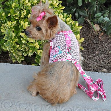 Doggie Design Cool Mesh Hawaiian Hibiscus Dog Harness With Leash