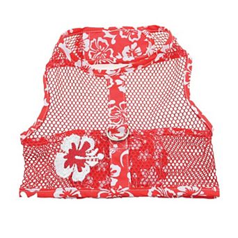 Doggie Design Cool Mesh Hawaiian Hibiscus Dog Harness With Leash
