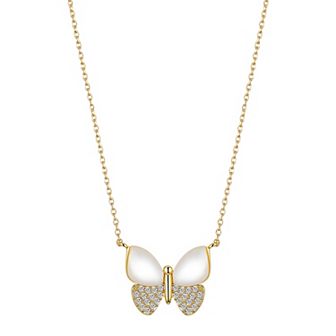 Brilliance 14k Gold Flash Plated Cubic Zirconia & Mother-of-Pearl Butterfly Necklace