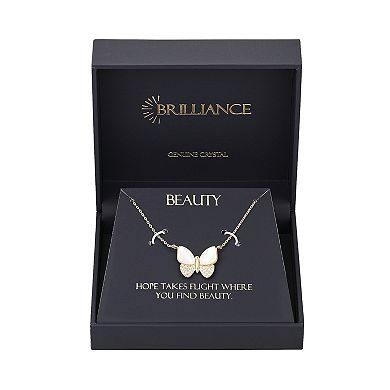 Brilliance 14k Gold Flash Plated Cubic Zirconia & Mother-of-Pearl Butterfly Necklace