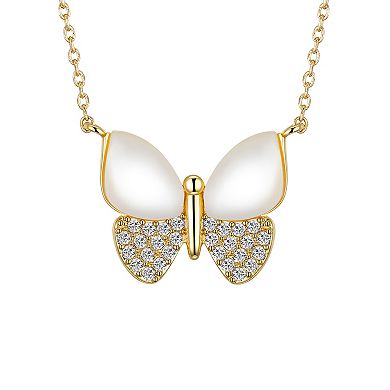 Brilliance 14k Gold Flash Plated Cubic Zirconia & Mother-of-Pearl Butterfly Necklace