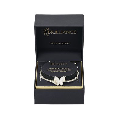 Brilliance 14k Gold Flash Plated Cubic Zirconia & Mother-of-Pearl Butterfly Tennis Bolo Bracelet