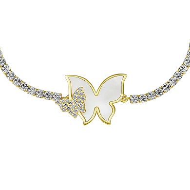 Brilliance 14k Gold Flash Plated Cubic Zirconia & Mother-of-Pearl Butterfly Tennis Bolo Bracelet