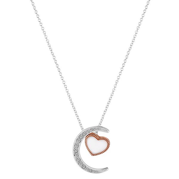 FANCYCD I Love You To The Moon & Back Necklace – Platinum Plated Heart Pendant With CZ, Gift For Her