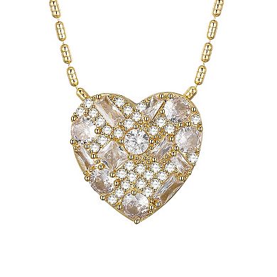 Brilliance 14k Gold Flash Plated Cubic Zirconia Baguette Heart Necklace