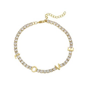 Brilliance 14k Gold Flash Plated Cubic Zirconia "Love" Tennis Bracelet