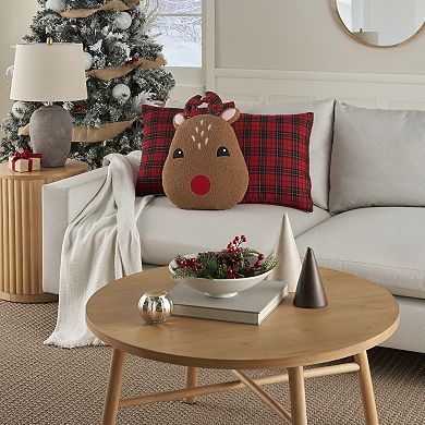 Mina Victory Holiday Plaid Reindeer Indoor 3-Piece Throw Pillows Set