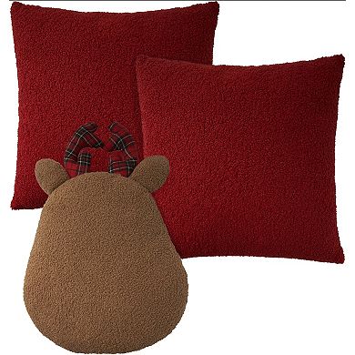 Mina Victory Holiday Plaid Reindeer Indoor 3-Piece Throw Pillows Set