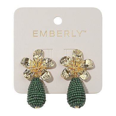 Emberly Gold Tone Flower Drop Teardrop Bead Earrings