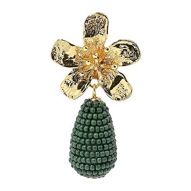 Emberly Gold Tone Flower Drop Teardrop Bead Earrings