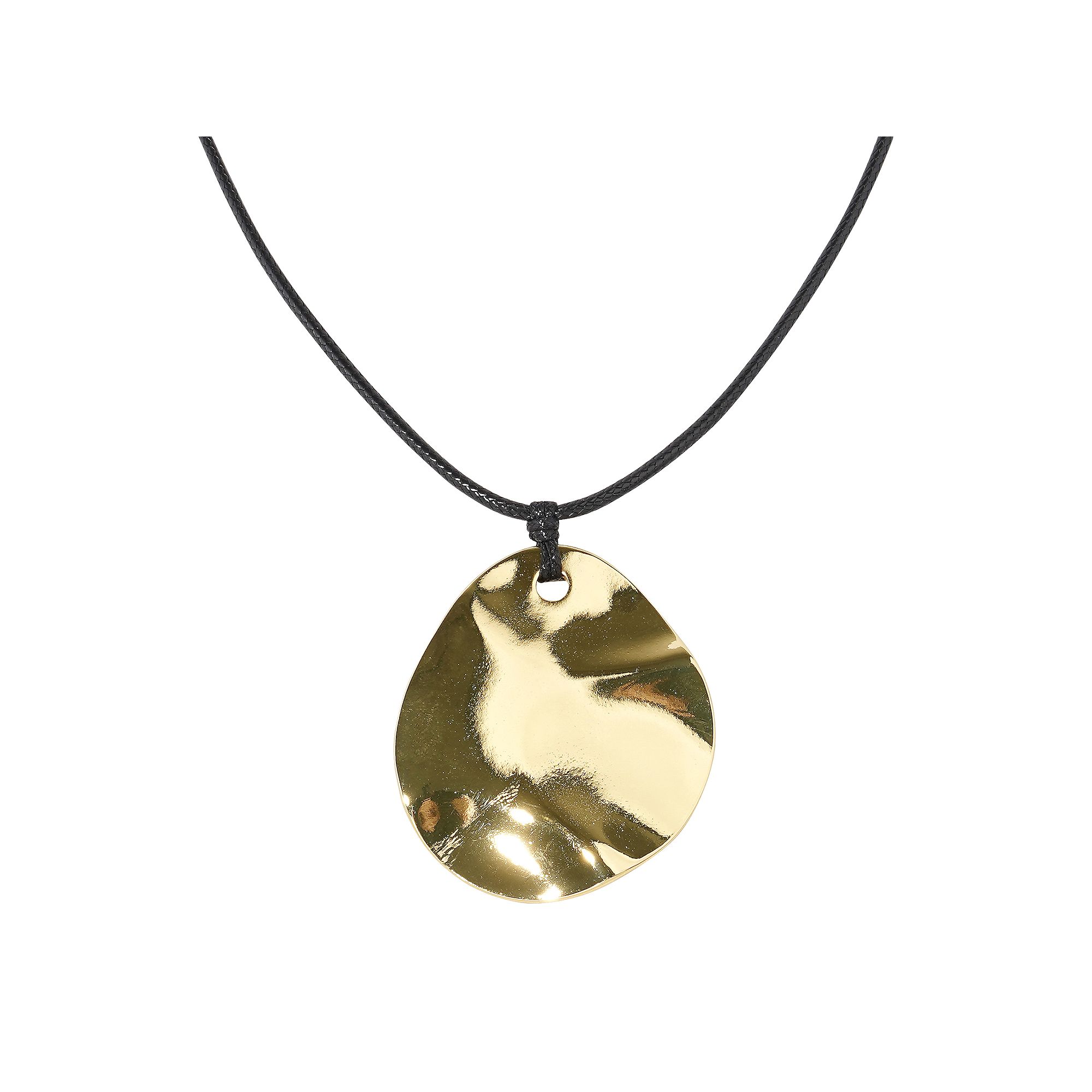 Emberly Gold Tone Black Cord Metal Pendant Necklace, Womens