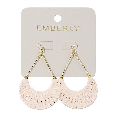 Emberly Gold Tone Raffia Wrapped Crescent Drop Earrings