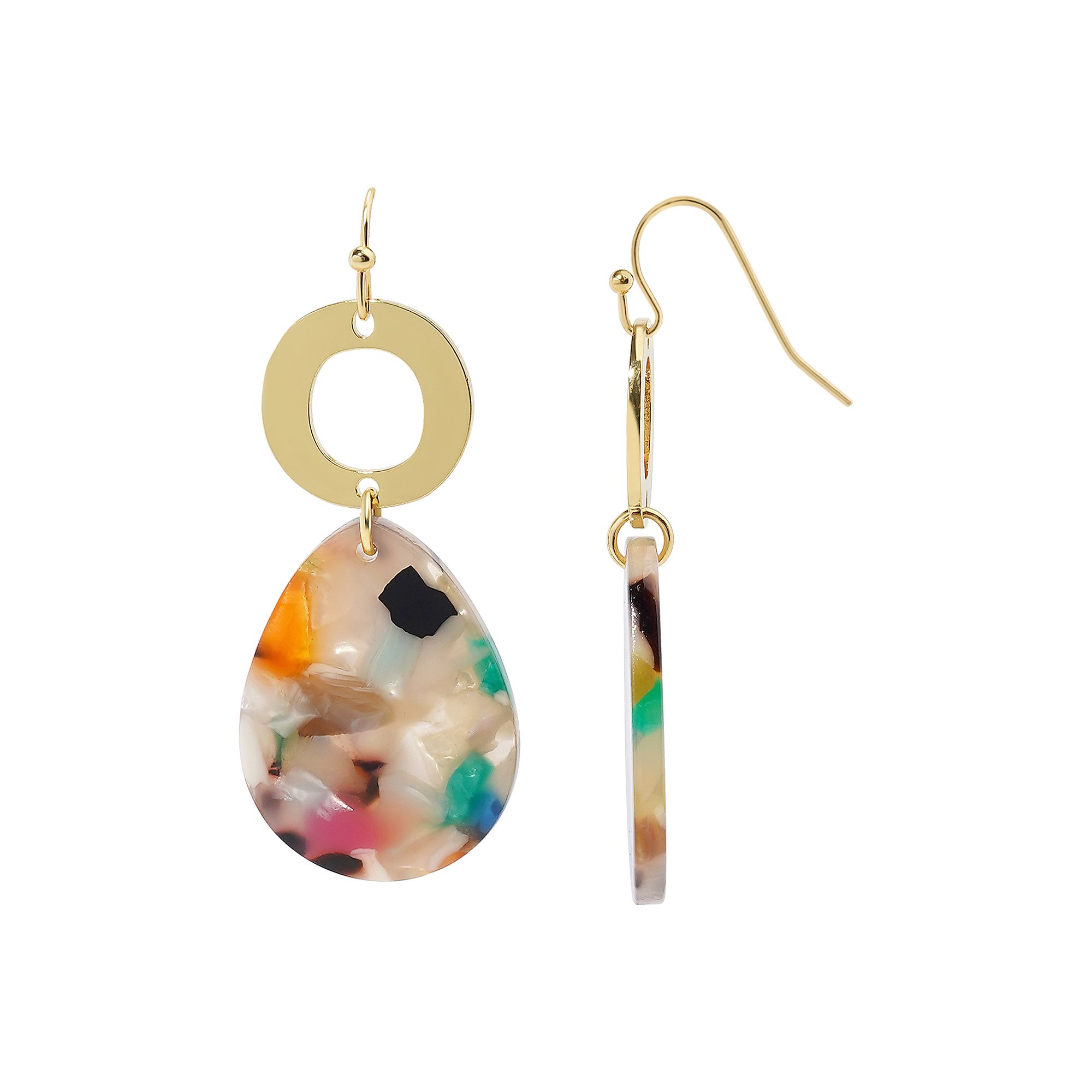Emberly Gold Tone Multi Color Acetate Teardrop Earrings, Womens