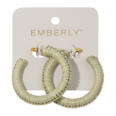 Emberly Gold Tone Green Raffia J Hoop Earrings