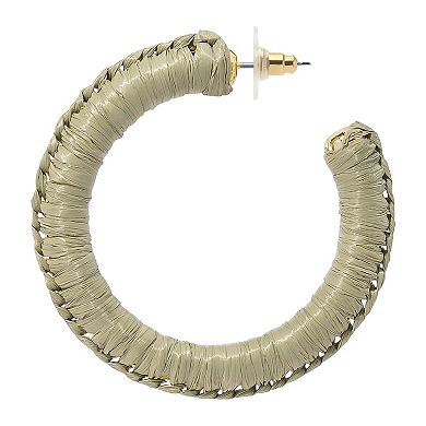 Emberly Gold Tone Green Raffia J Hoop Earrings