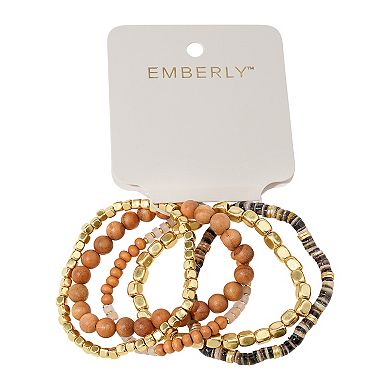 Emberly Gold Tone 5 Pack Beaded Stretch Bracelet Set