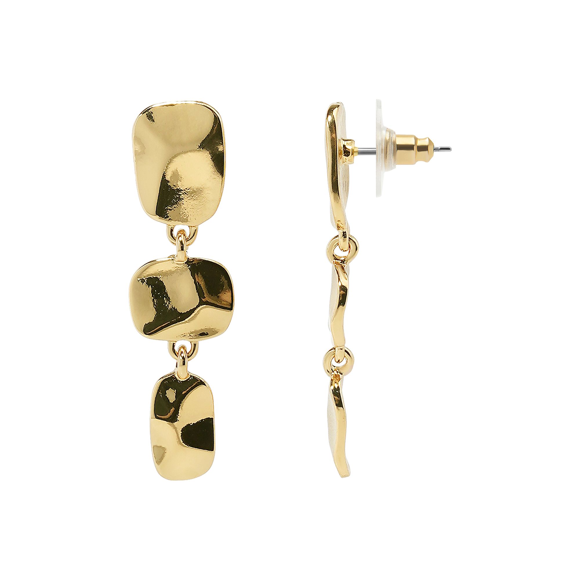 Emberly Gold Tone Hammered Pendants Linear Drop Earrings, Womens, None