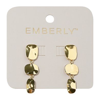Emberly Gold Tone Hammered Pendants Linear Drop Earrings