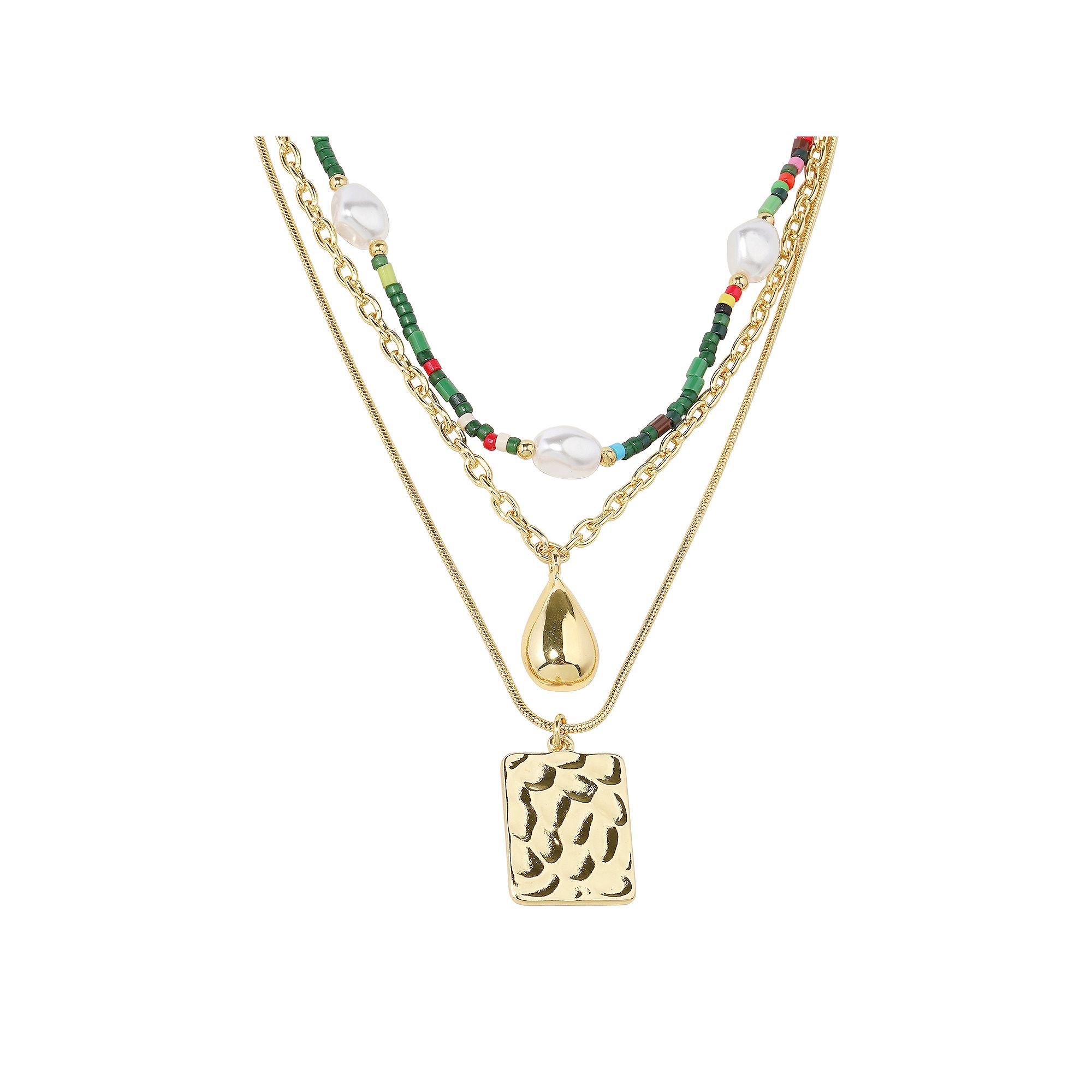 Emberly Gold Tone 3 Row Simulated Pearl Metal Pendant Necklace, Womens, Mu