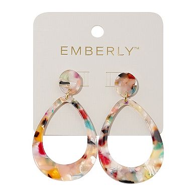 Emberly Gold Tone Multi Color Hollow Acetate Teardrop Earrings