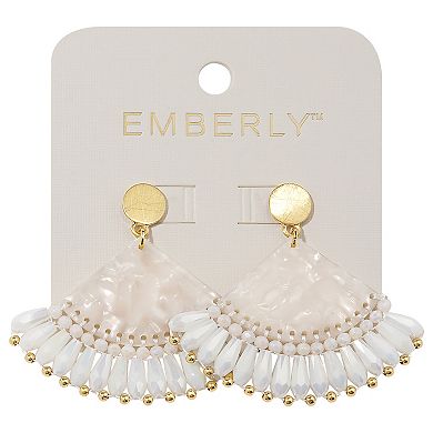 Emberly Gold Tone Post Top Mop Fan White Bead Earrings
