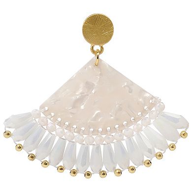 Emberly Gold Tone Post Top Mop Fan White Bead Earrings