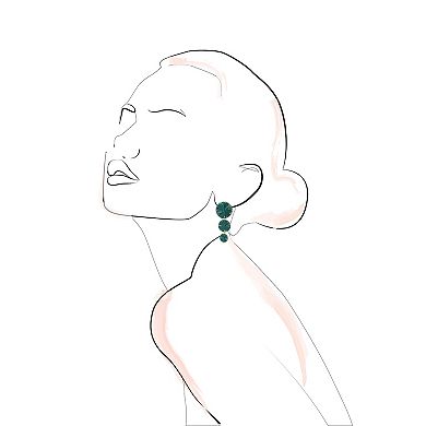 Emberly Gold Tone Linear Green Raffia Disc Earrings