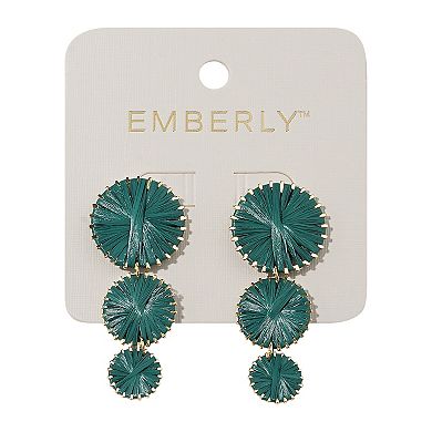 Emberly Gold Tone Linear Green Raffia Disc Earrings