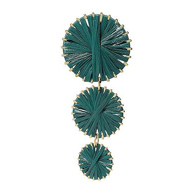 Emberly Gold Tone Linear Green Raffia Disc Earrings