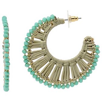 Emberly Gold Tone Green Wrapped J Hoop Earrings