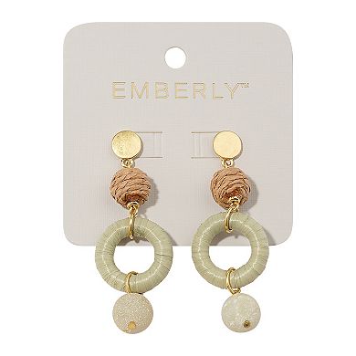 Emberly Gold Tone Raffia Bead Wrapped Ring Drop Earrings