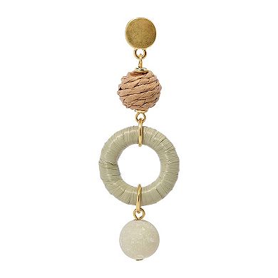 Emberly Gold Tone Raffia Bead Wrapped Ring Drop Earrings