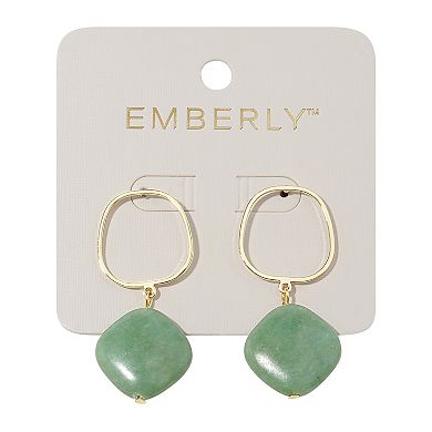 Emberly Gold Tone Turquoise Stone Drop Earrings