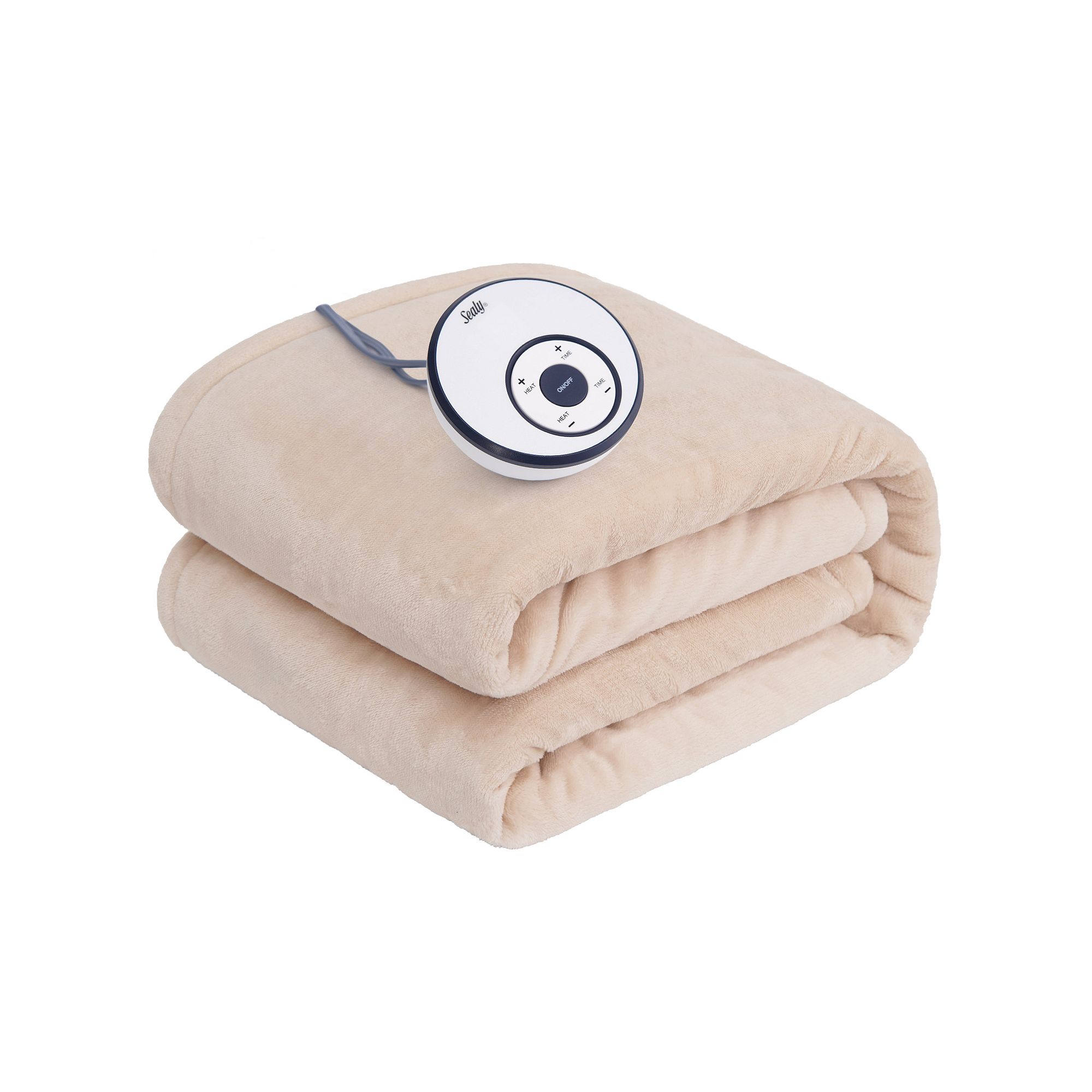 Sealy Heated Flannel Throw Blanket, Beige Khaki