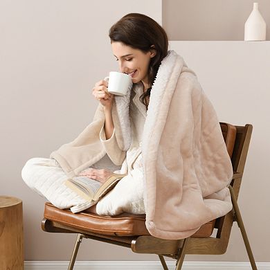 Sealy Heated Flannel Sherpa Throw Blanket