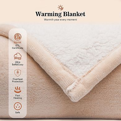 Sealy Heated Flannel Sherpa Throw Blanket