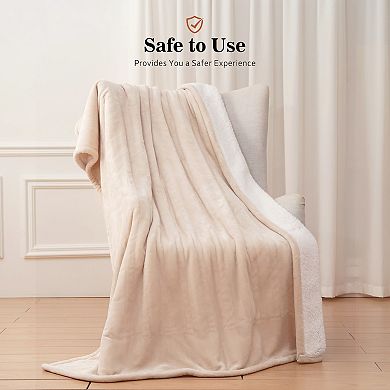 Sealy Heated Flannel Sherpa Throw Blanket
