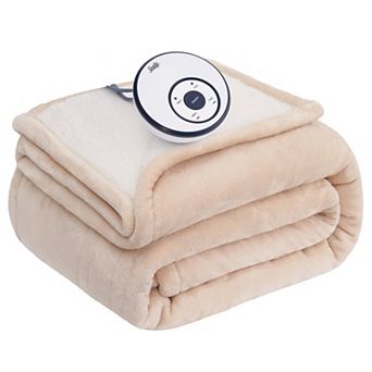 Sealy Heated Flannel Sherpa Throw Blanket