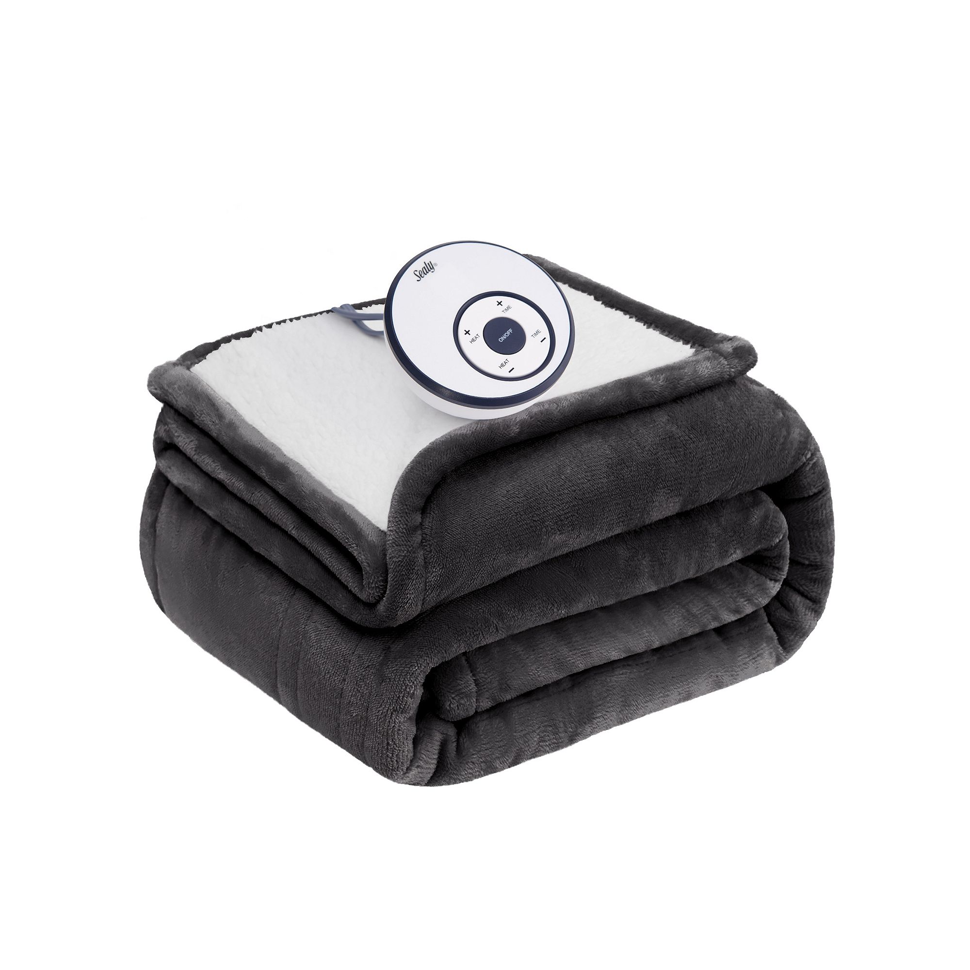 Sealy Heated Flannel Sherpa Throw Blanket, Gray