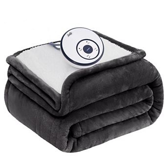 Sealy Heated Flannel Sherpa Throw Blanket